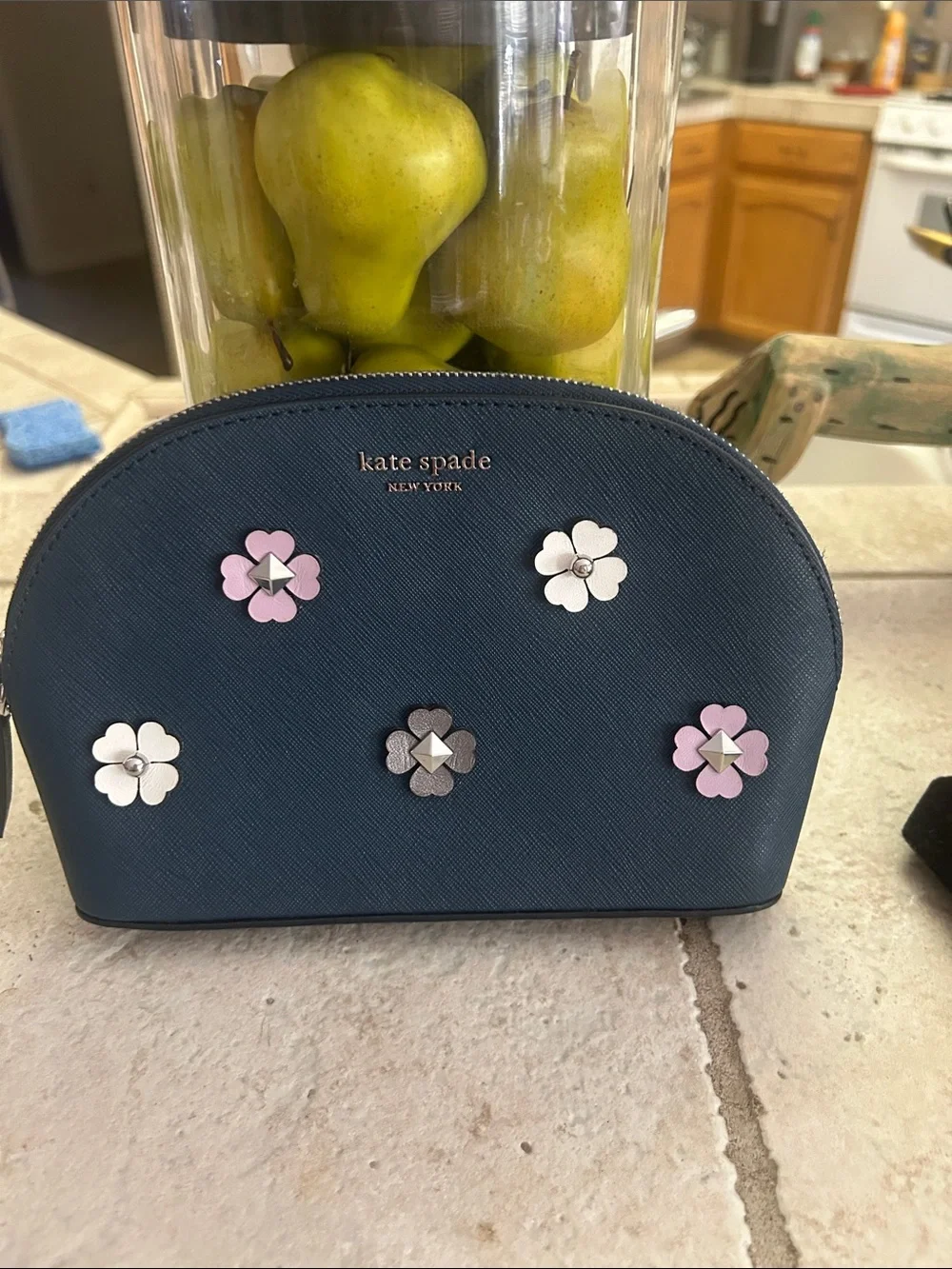kate spade navy floral applique cosmetic pouch
